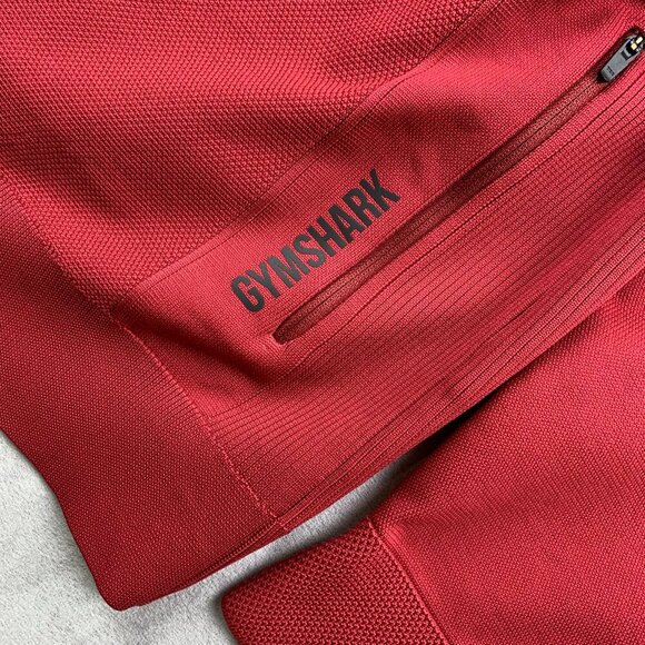 Gymshark Mens Sweater Jacket Medium Red Full Zip Long Sleeve Performance Workout - Picture 2 of 8